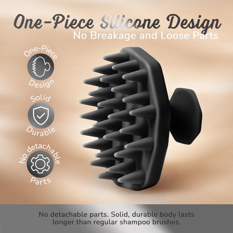 SILKLE Scalp Massager Shampoo Brush – Silicone Scalp Scrubber for Hair Growth & Dandruff Removal, One-Piece, Non-Slip Handle, Soft Bristles, Wet/Dry Shower Scalp Exfoliator for All Hair Types – Black - Image 4